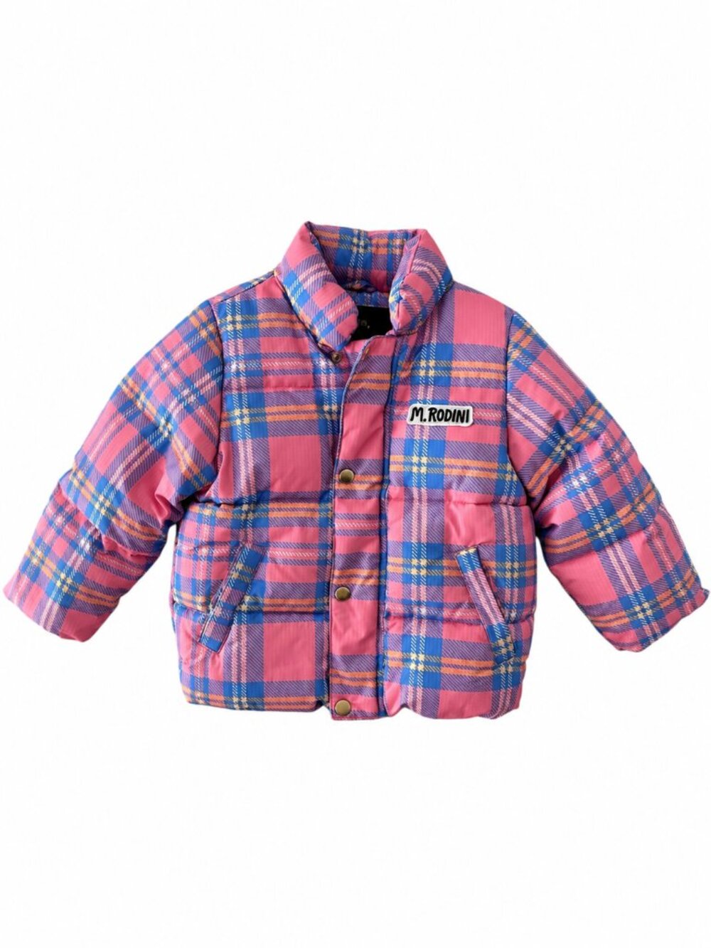 Mini Rodini Pink Blue Plaid Puffer Jacket Size 104/110
